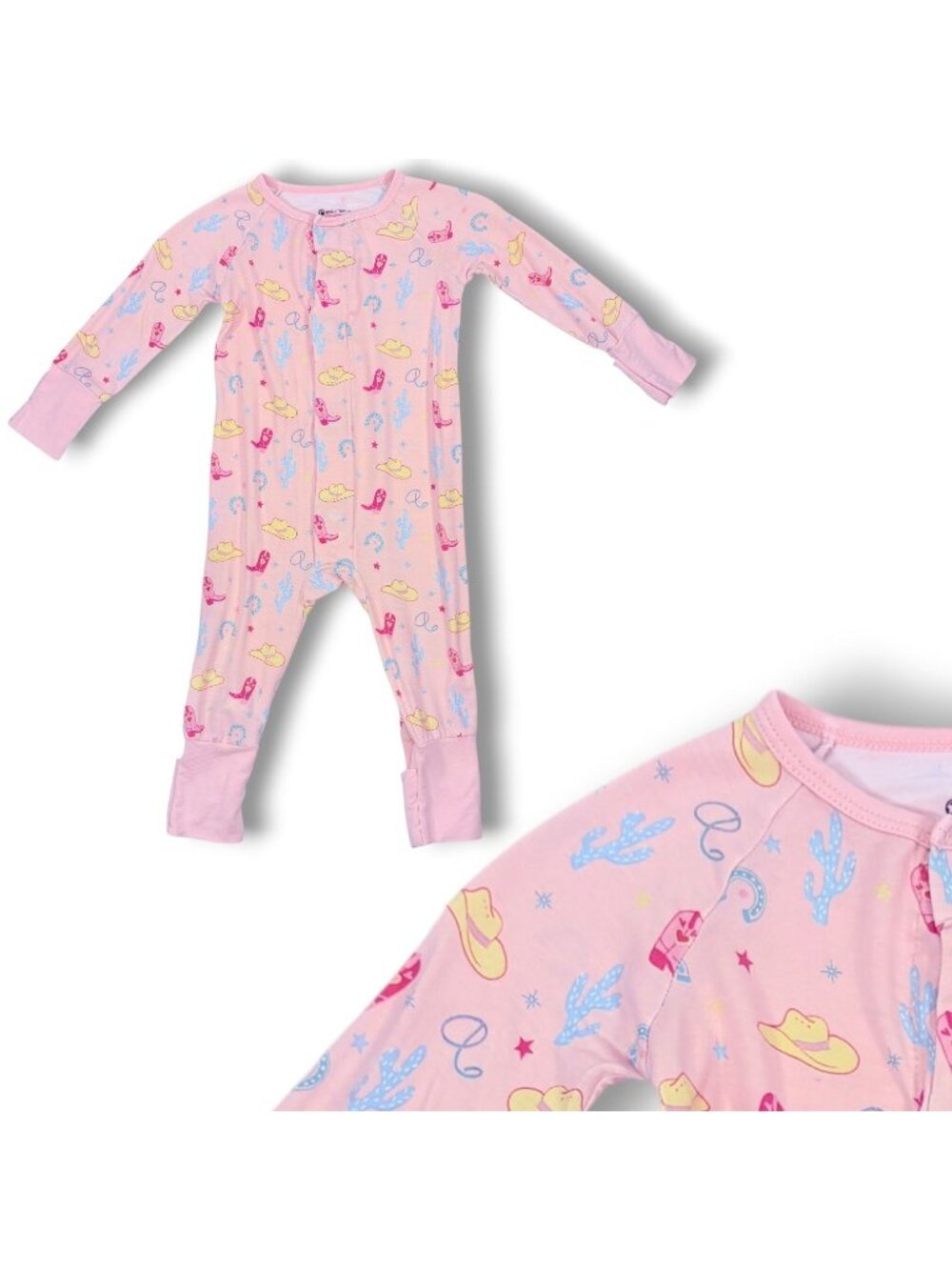 Magnetic Me Pink Modal Western Cowgirl Print Coverall Sleeper Outfit 3-6m +